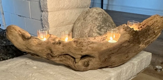Large Driftwood Candle Centerpiece with Naturally inlaid rock